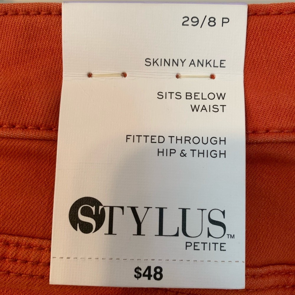 Orange denim skinny jeans. Size 29/8P. Brand New Condition. Tags attached.